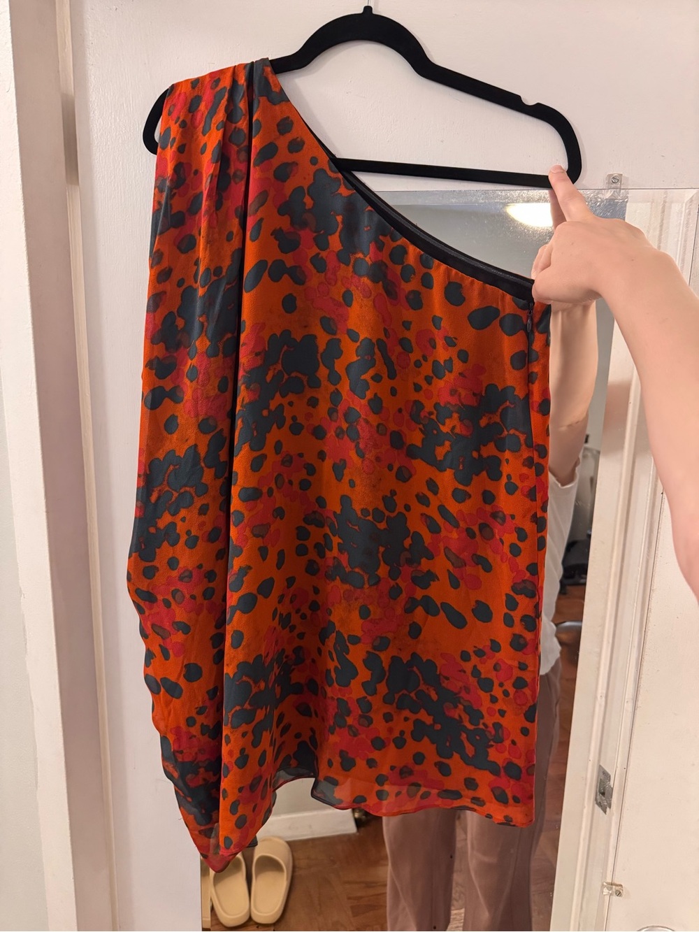 Rachel Zoe Orange and Black One-Shoulder Top